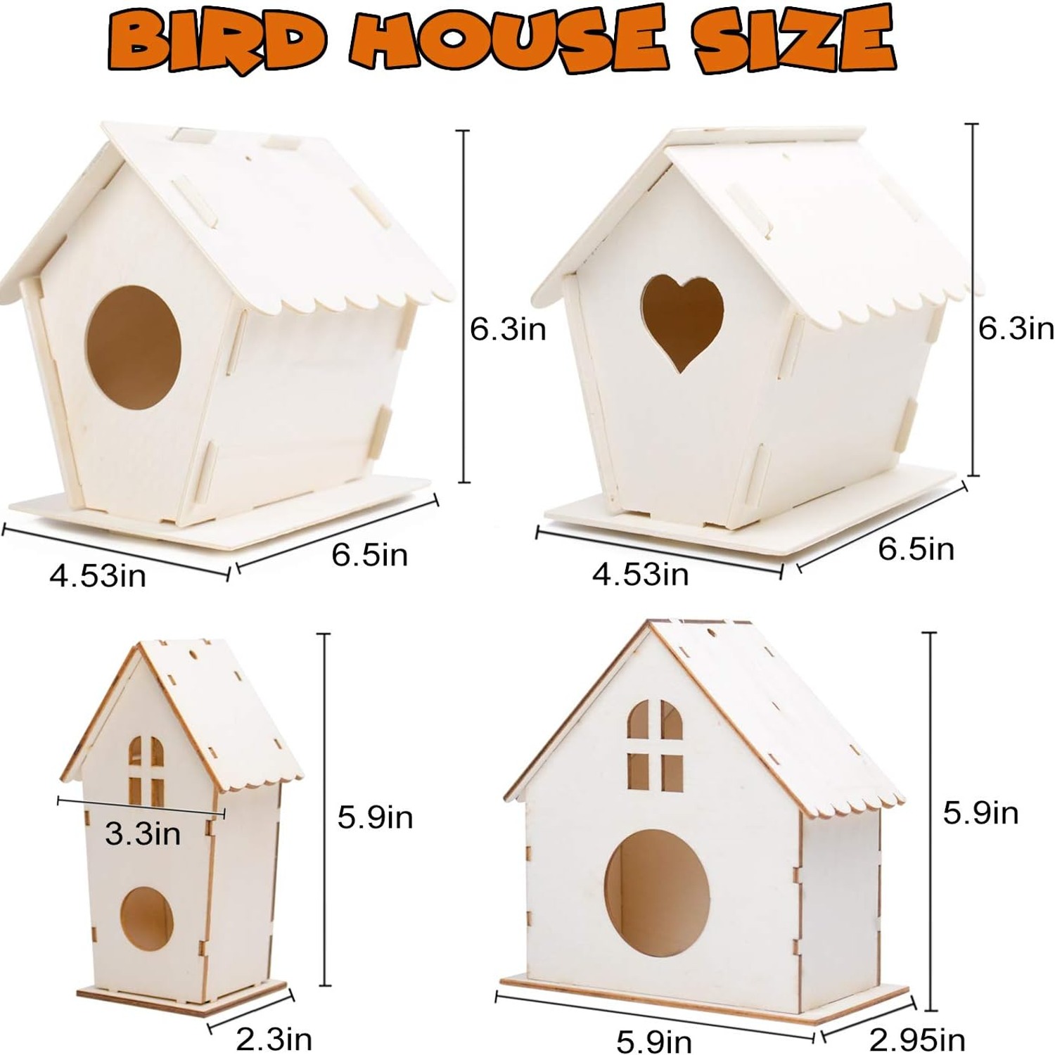 Birdhouse Painting Kit, 4 Pack Wooden Build and Paint Set, detail view