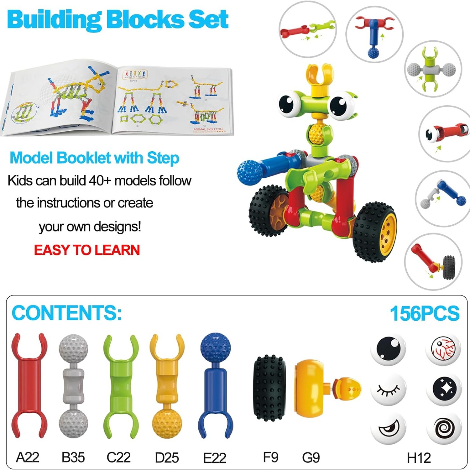 156 Piece STEM Building Blocks Construction Set