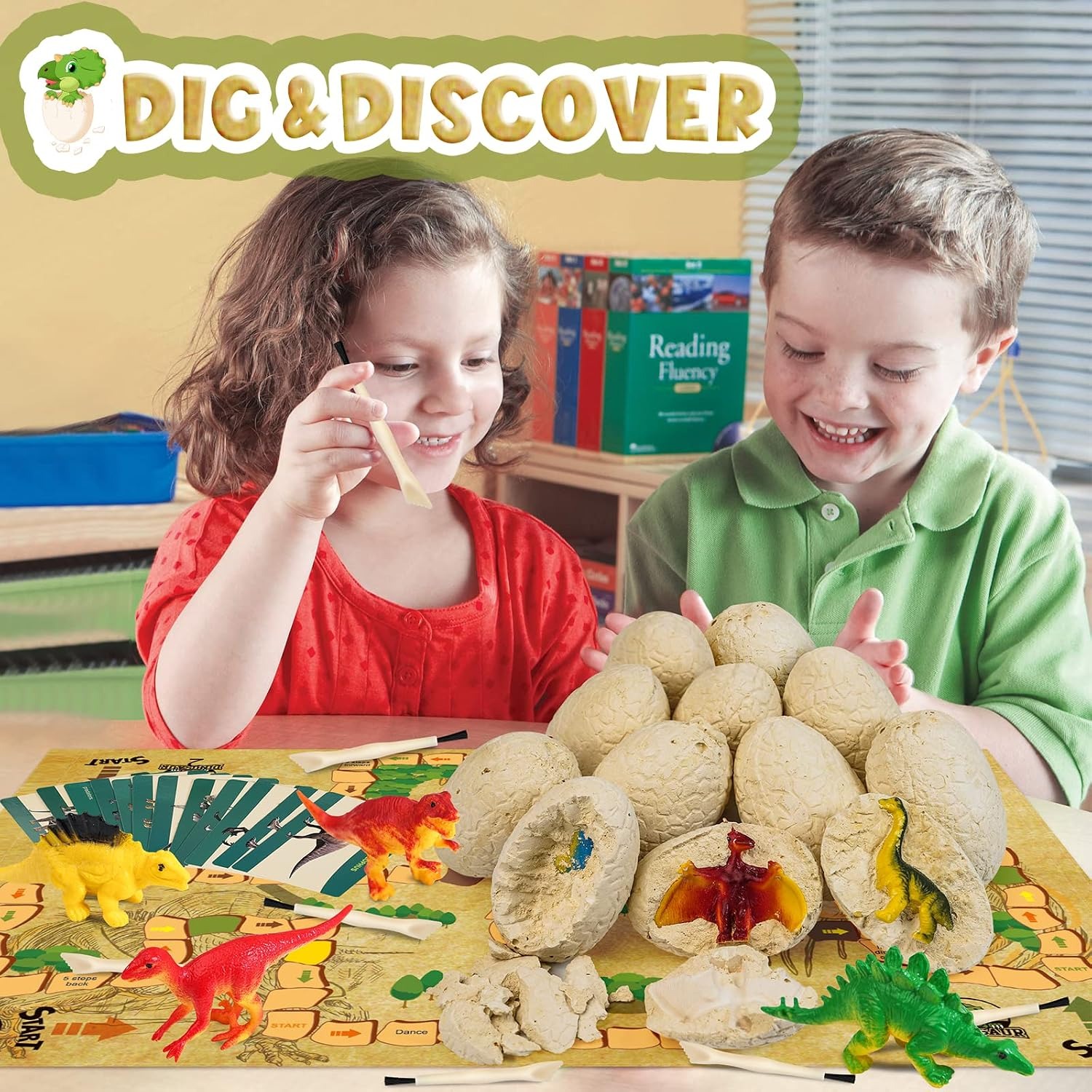 Dinosaur Egg Dig Kit with 12 Eggs, Tools and Play Mat: image 2