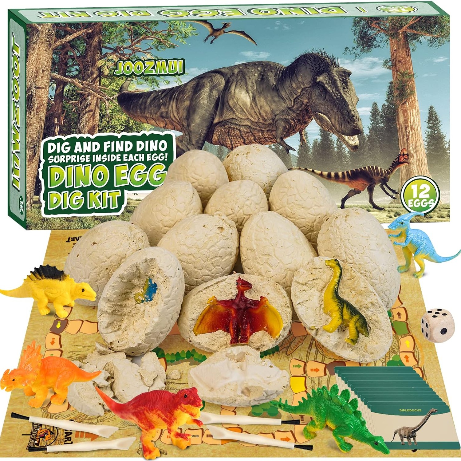 Dinosaur Egg Dig Kit with 12 Eggs, Tools and Play Mat