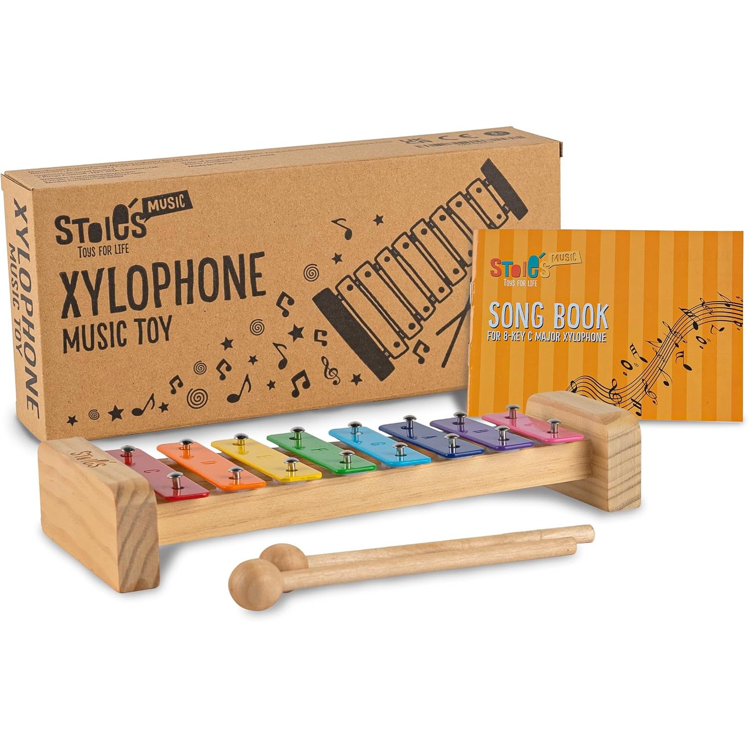 Rainbow 8-Note Wooden Xylophone with Mallets and Songbook: image 9