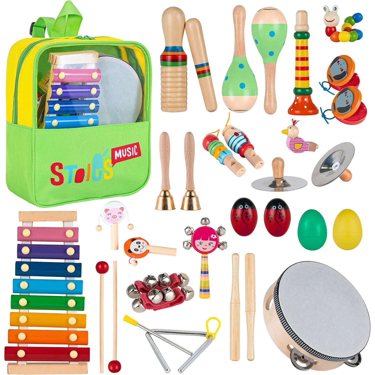 34-Piece Wooden Percussion Set for Kids