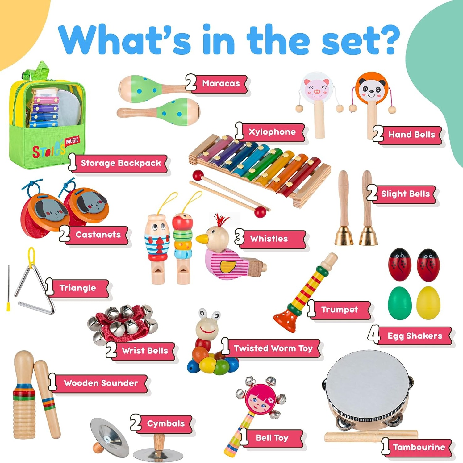 34-Piece Wooden Percussion Set for Kids: image 3