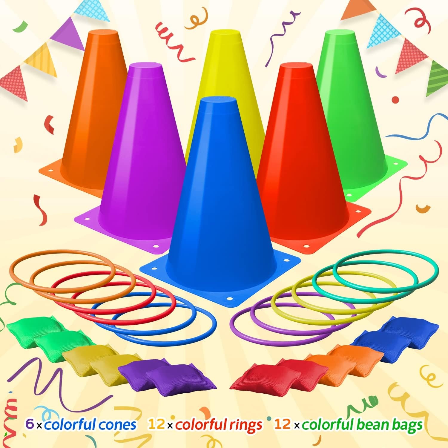 3 in 1 Carnival Games Set with Cones, Rings and Bean Bags: image 2