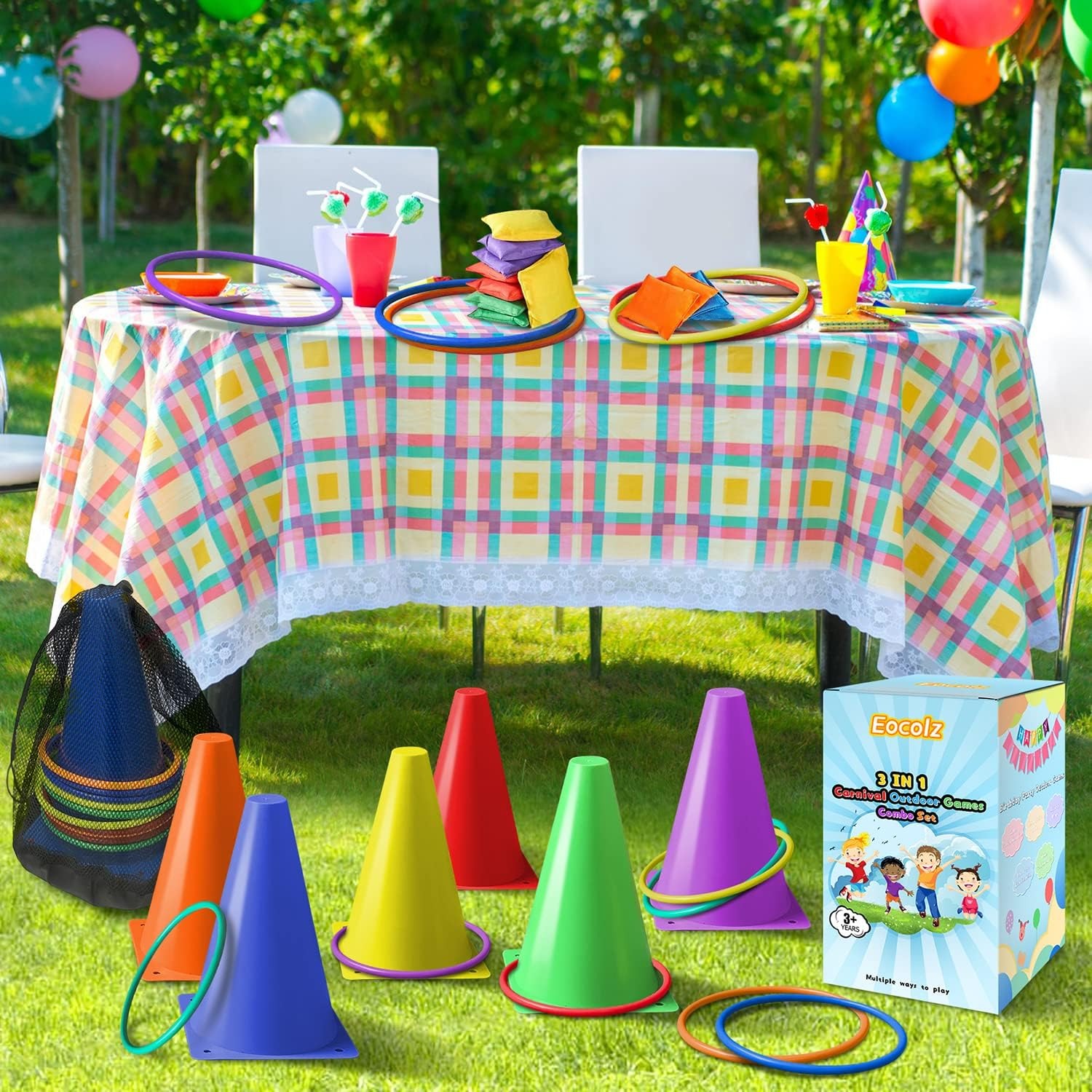 3 in 1 Carnival Games Set with Cones, Rings and Bean Bags: image 5