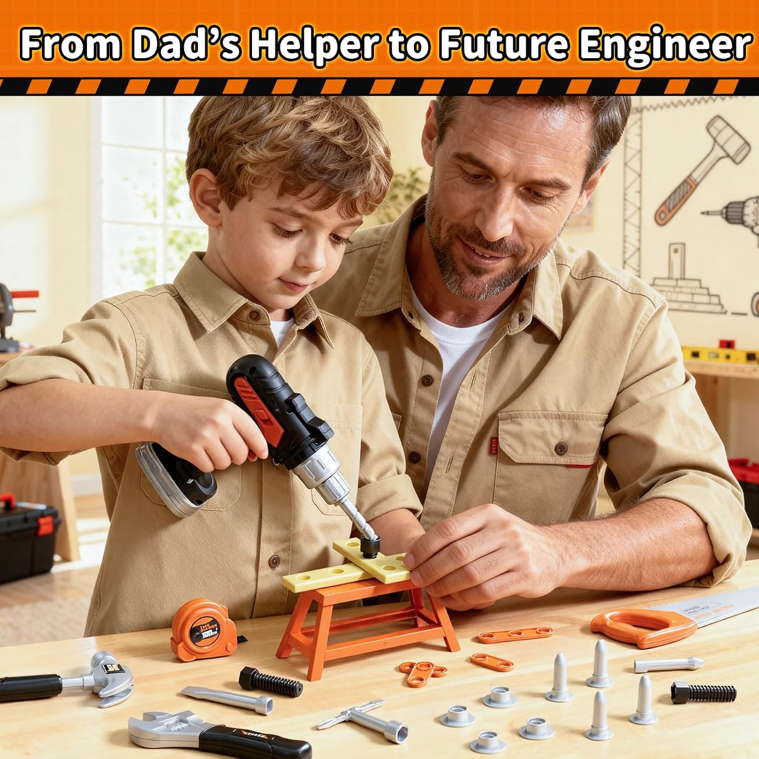 50-Piece Kids Tool Belt and Toy Drill Set: image 3