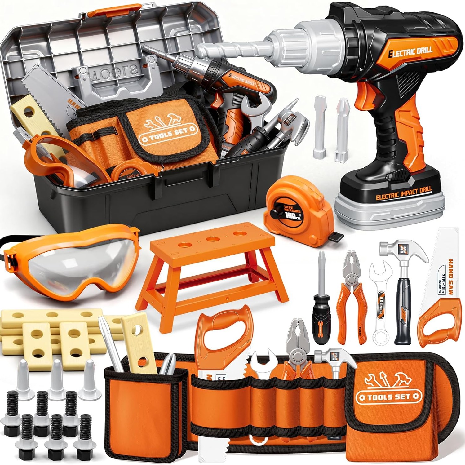 50-Piece Kids Tool Belt and Toy Drill Set