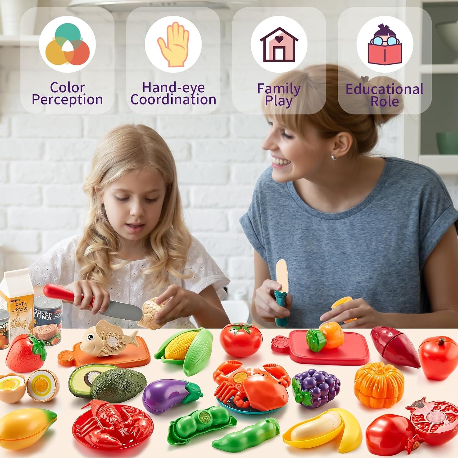 78-Piece Play Food Set with Cutting Fruit, Veg and Storage Bag: image 2