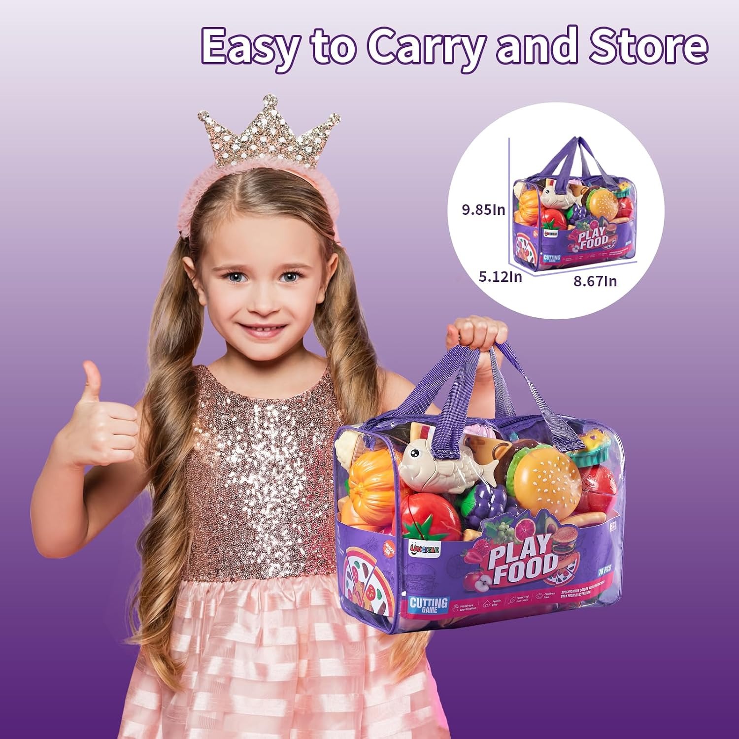 78-Piece Play Food Set with Cutting Fruit, Veg and Storage Bag: image 5