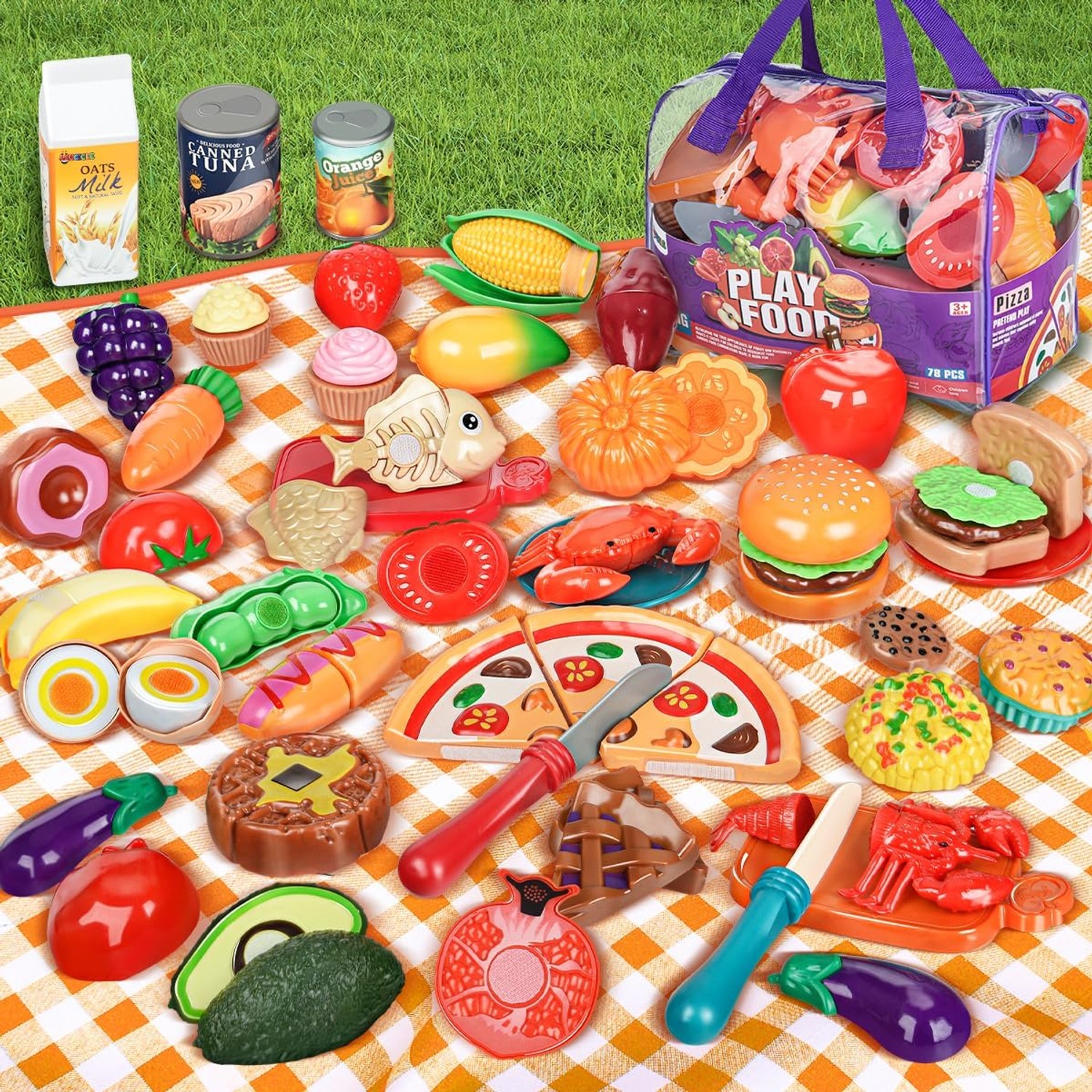 78-Piece Play Food Set with Cutting Fruit, Veg and Storage Bag: image 7
