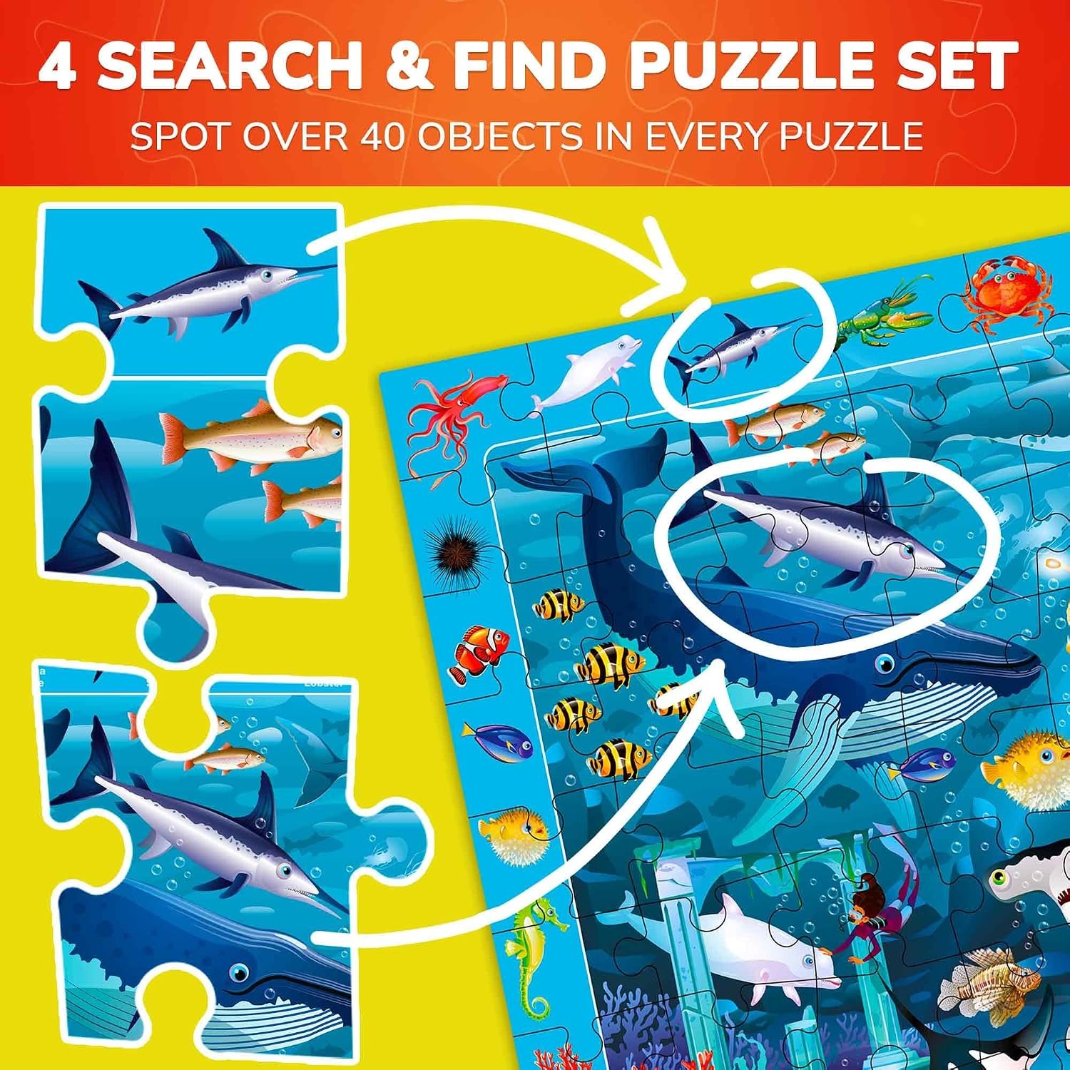 100 Piece Puzzles 4 Pack Dinosaur and Sea Animal Jigsaw Set: image 3