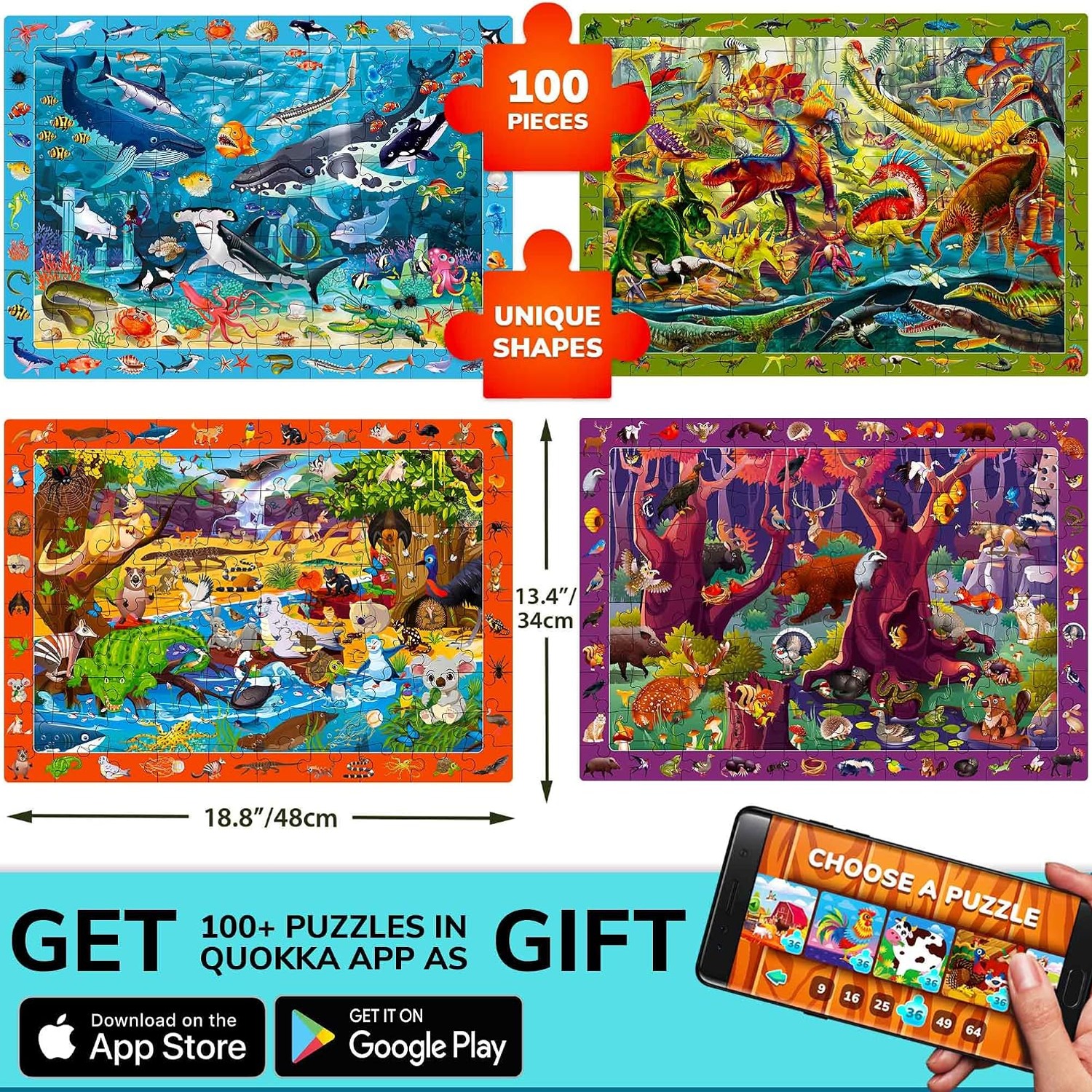 100 Piece Puzzles 4 Pack Dinosaur and Sea Animal Jigsaw Set: image 5