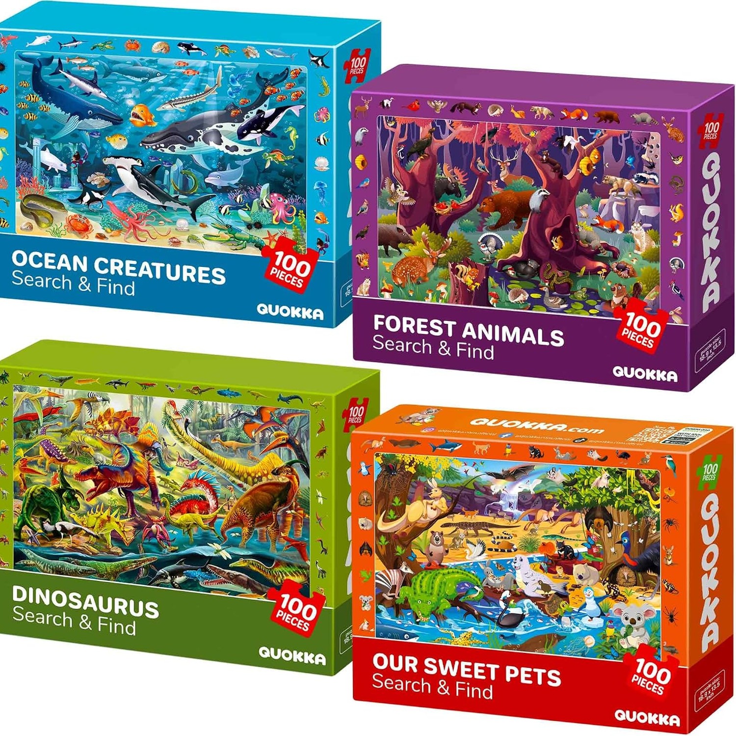100 Piece Puzzles 4 Pack Dinosaur and Sea Animal Jigsaw Set