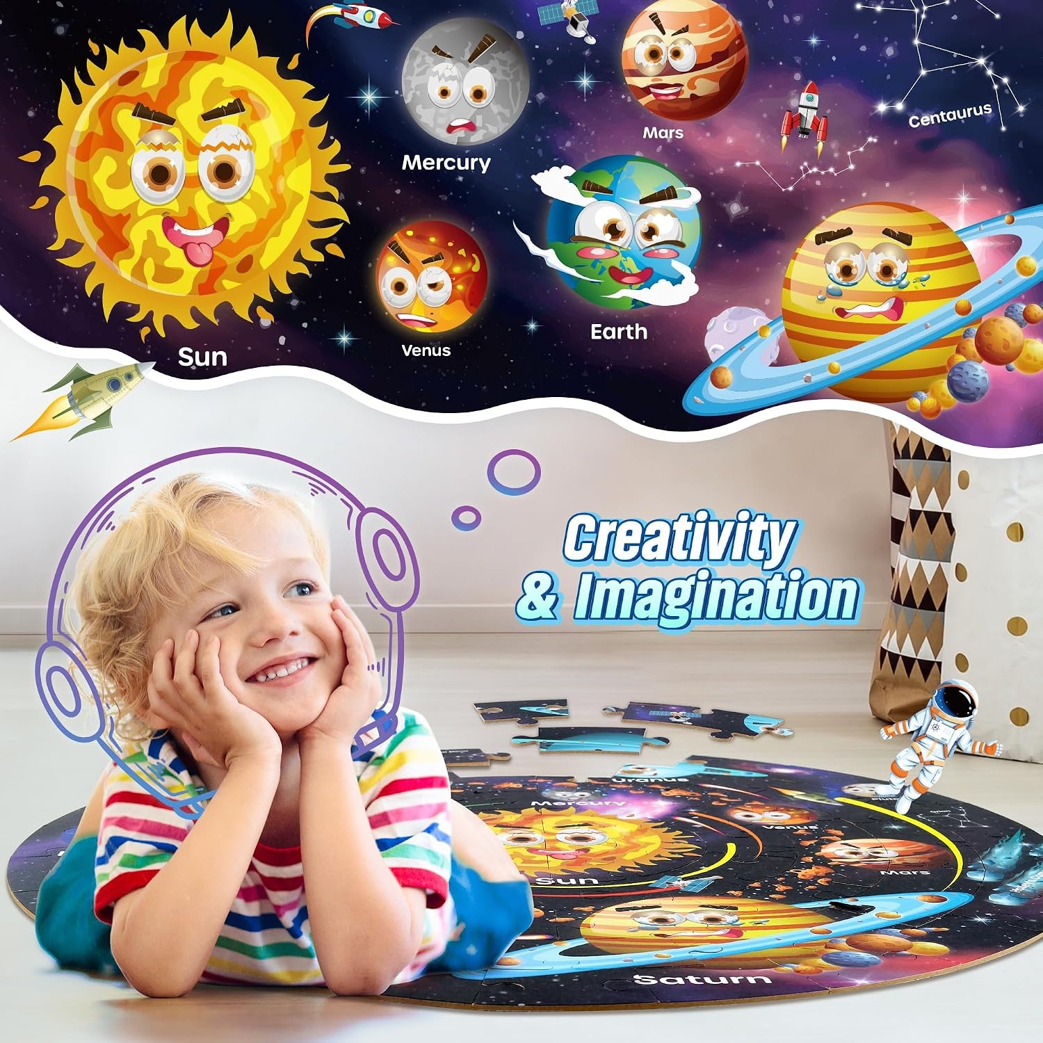 Solar System Floor Puzzle, 70 Piece Round Space Jigsaw for Kids: image 3
