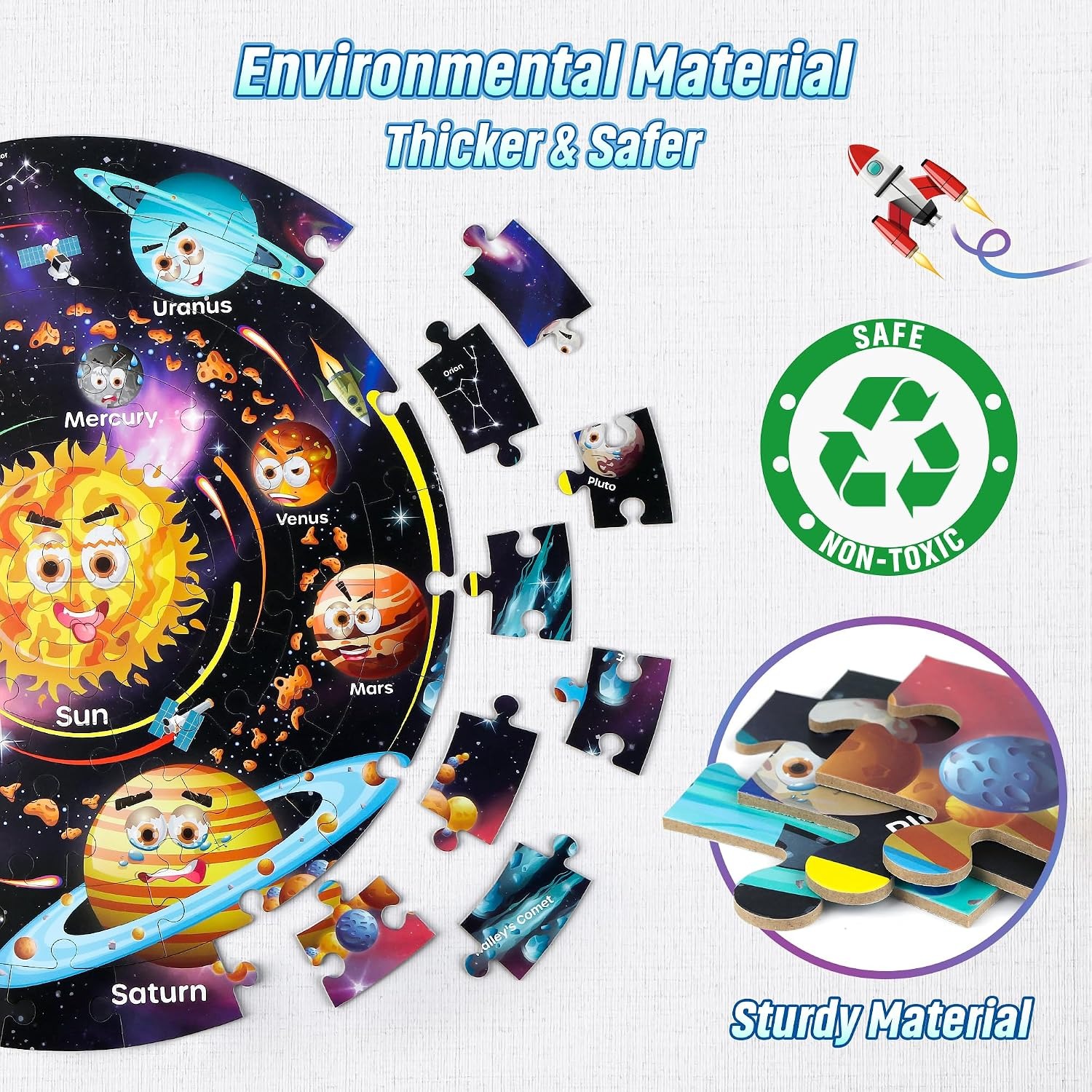Solar System Floor Puzzle, 70 Piece Round Space Jigsaw for Kids: image 4