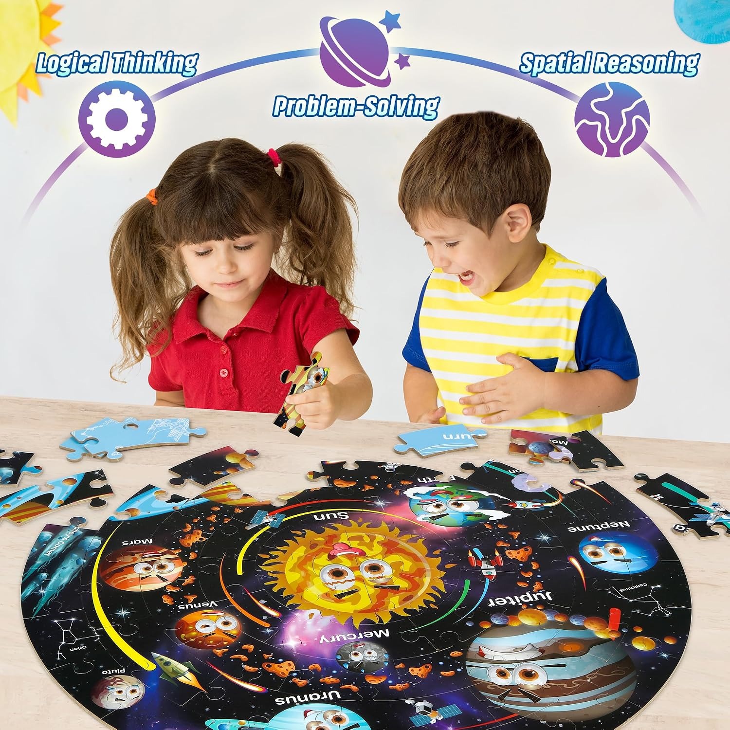 Solar System Floor Puzzle, 70 Piece Round Space Jigsaw for Kids: image 5