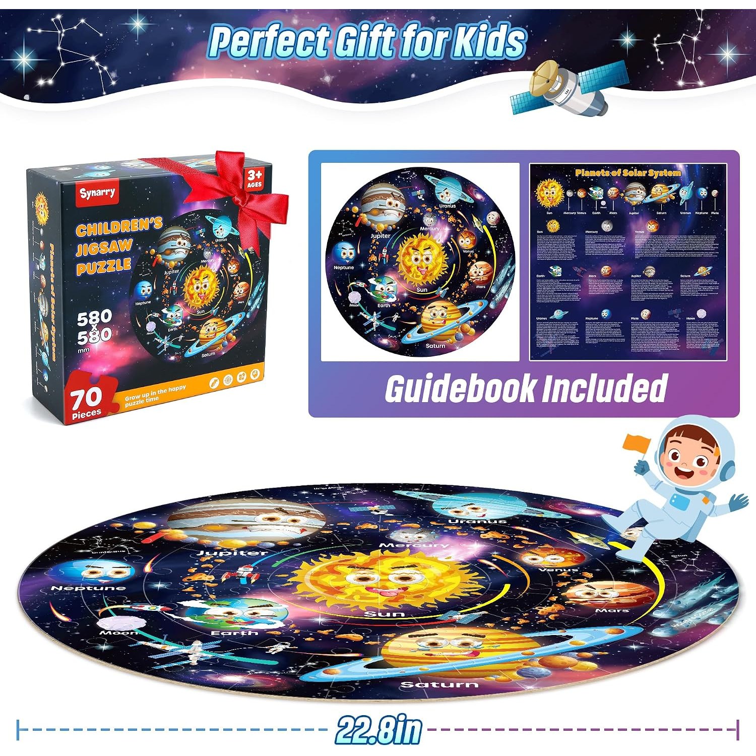 Solar System Floor Puzzle, 70 Piece Round Space Jigsaw for Kids: image 6