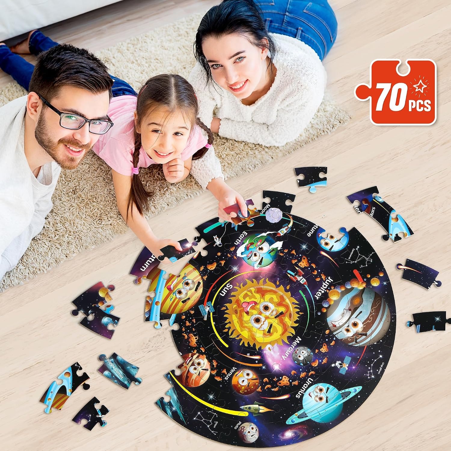 Solar System Floor Puzzle, 70 Piece Round Space Jigsaw for Kids: image 7