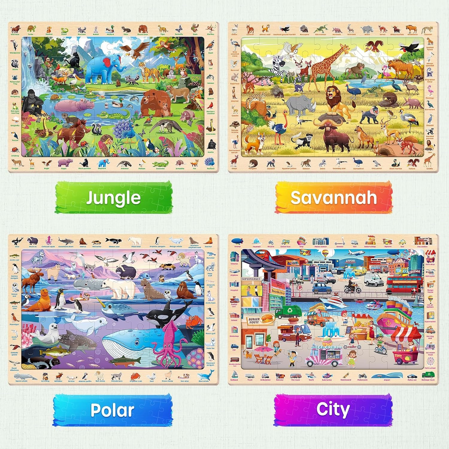 Wooden Animal Puzzles 4 Pack, 60 Pieces Each: image 2