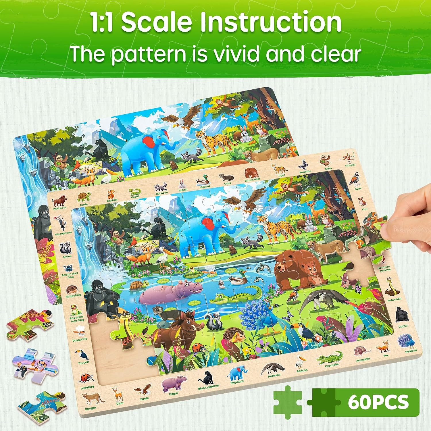 Wooden Animal Puzzles 4 Pack, 60 Pieces Each: image 3