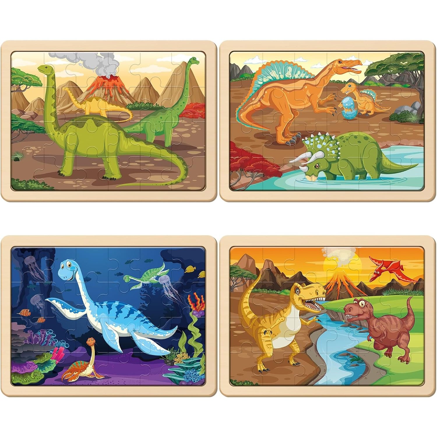 Wooden Dinosaur Puzzles 4-Pack with Storage Tray: image 2