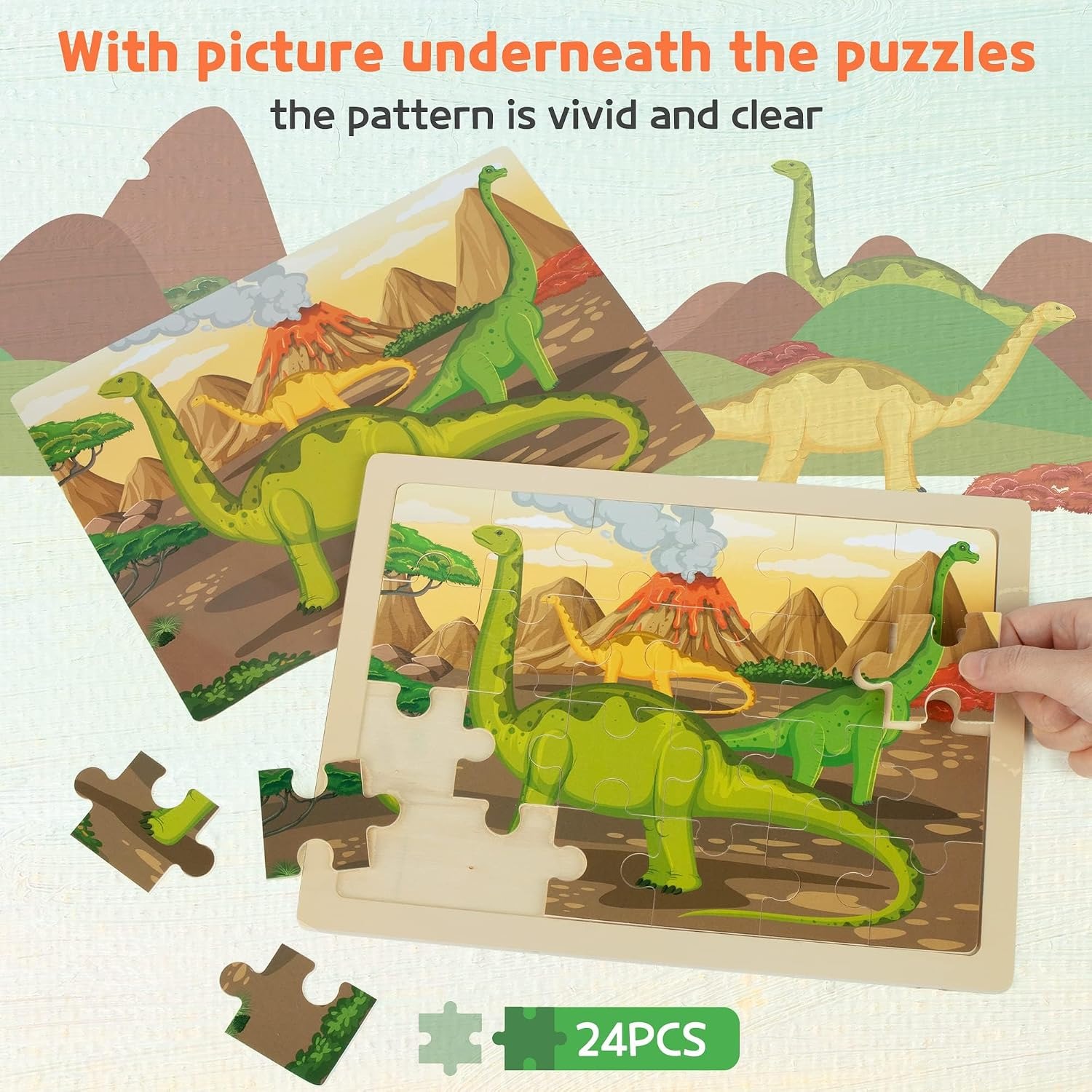 Wooden Dinosaur Puzzles 4-Pack with Storage Tray: image 3