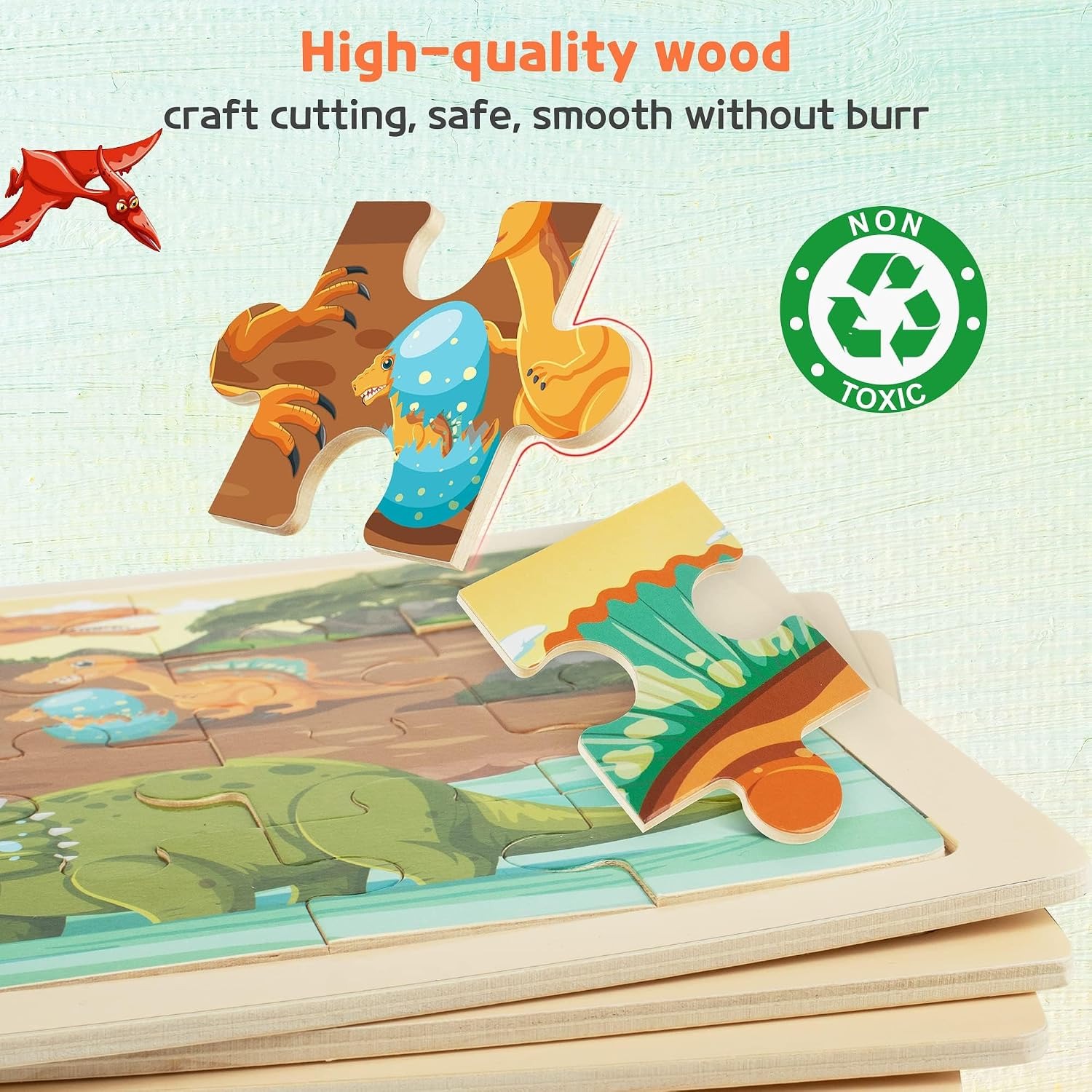 Wooden Dinosaur Puzzles 4-Pack with Storage Tray: image 4