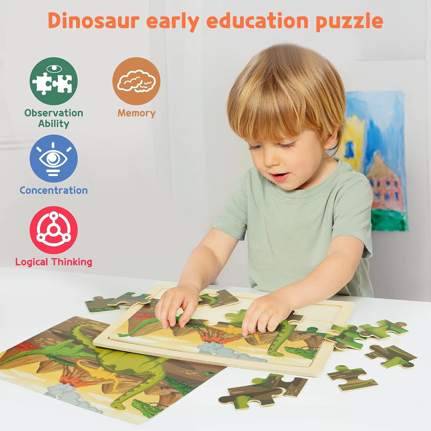 Wooden Dinosaur Puzzles 4-Pack with Storage Tray: image 6