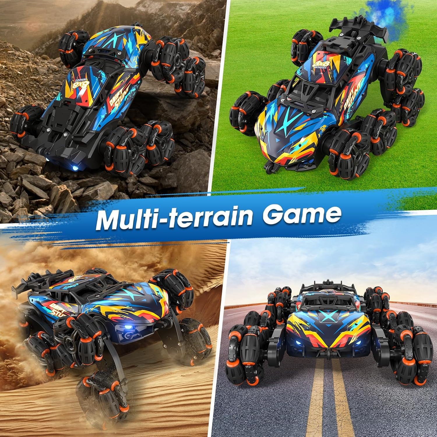 8WD Gesture Control Stunt Car with LED Lights, Music and Spray