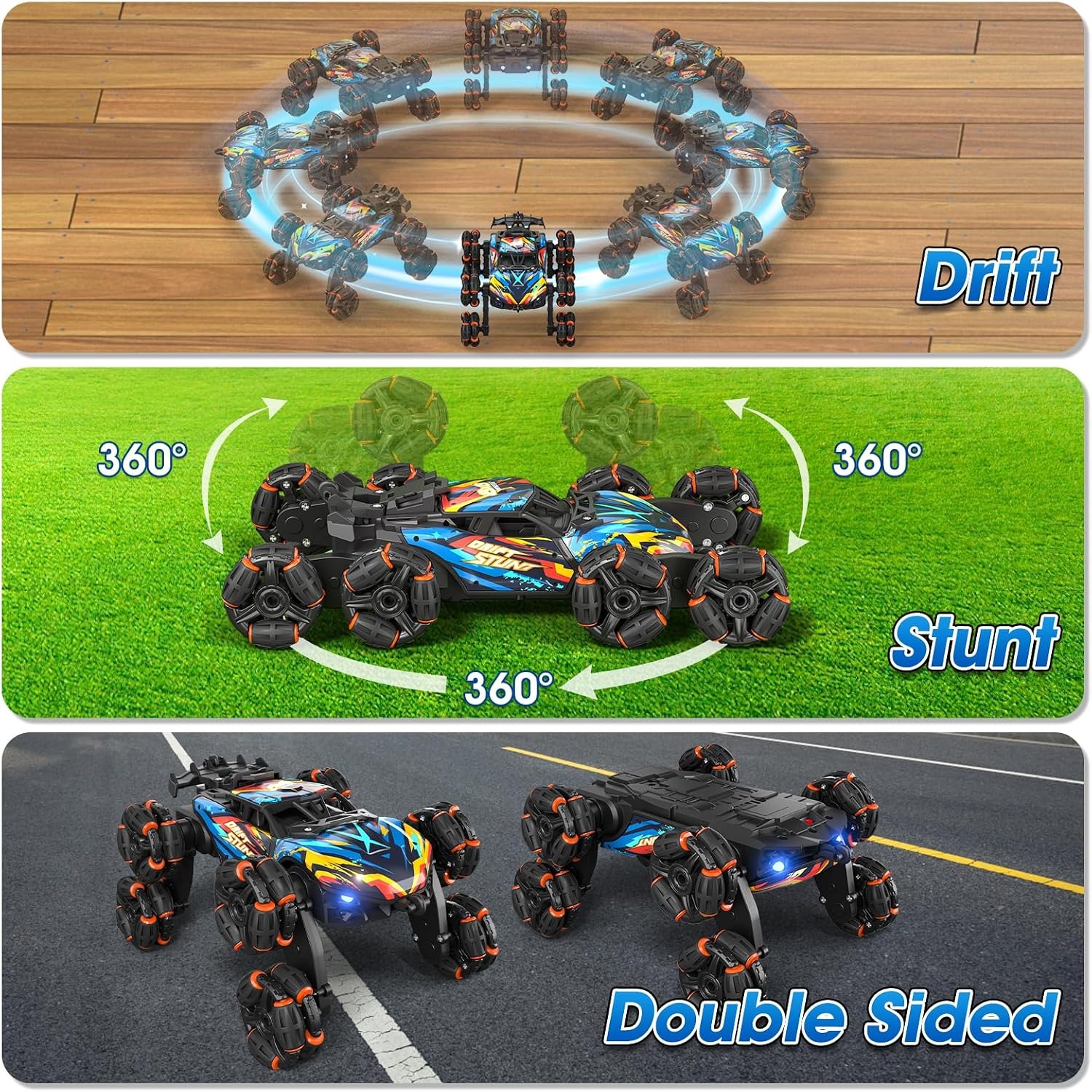8WD Gesture Control Stunt Car with LED Lights, Music and Spray