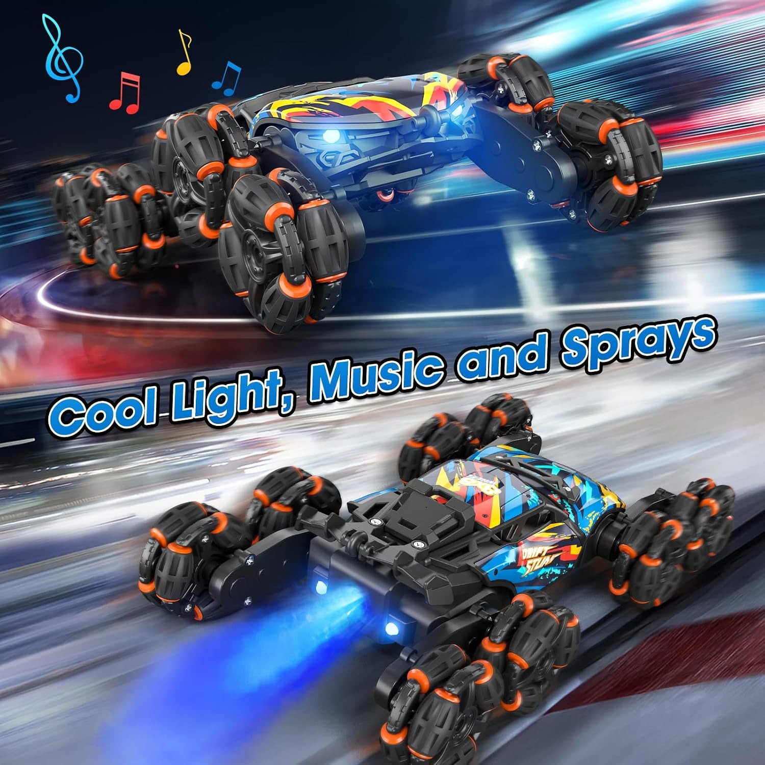 8WD Gesture Control Stunt Car with LED Lights, Music and Spray