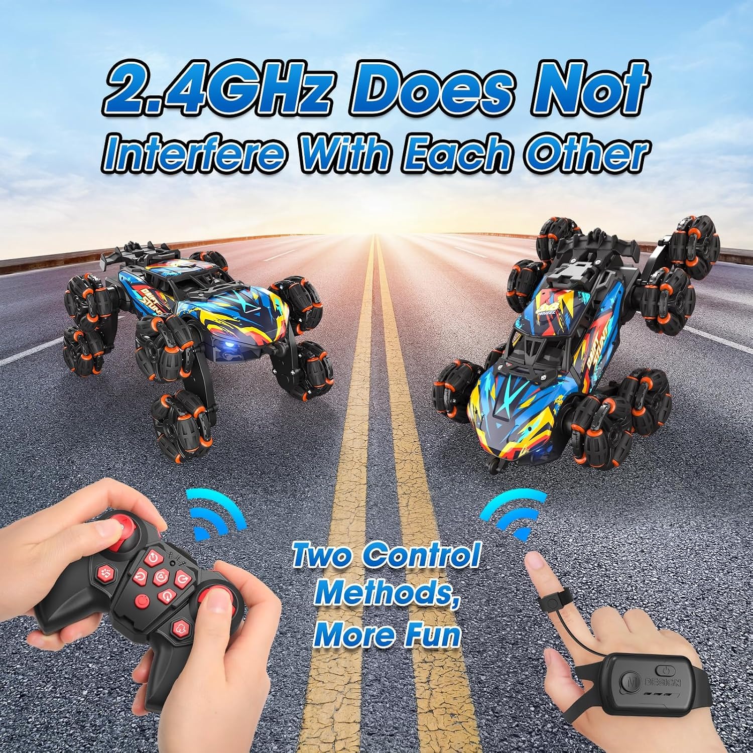 8WD Gesture Control Stunt Car with LED Lights, Music and Spray