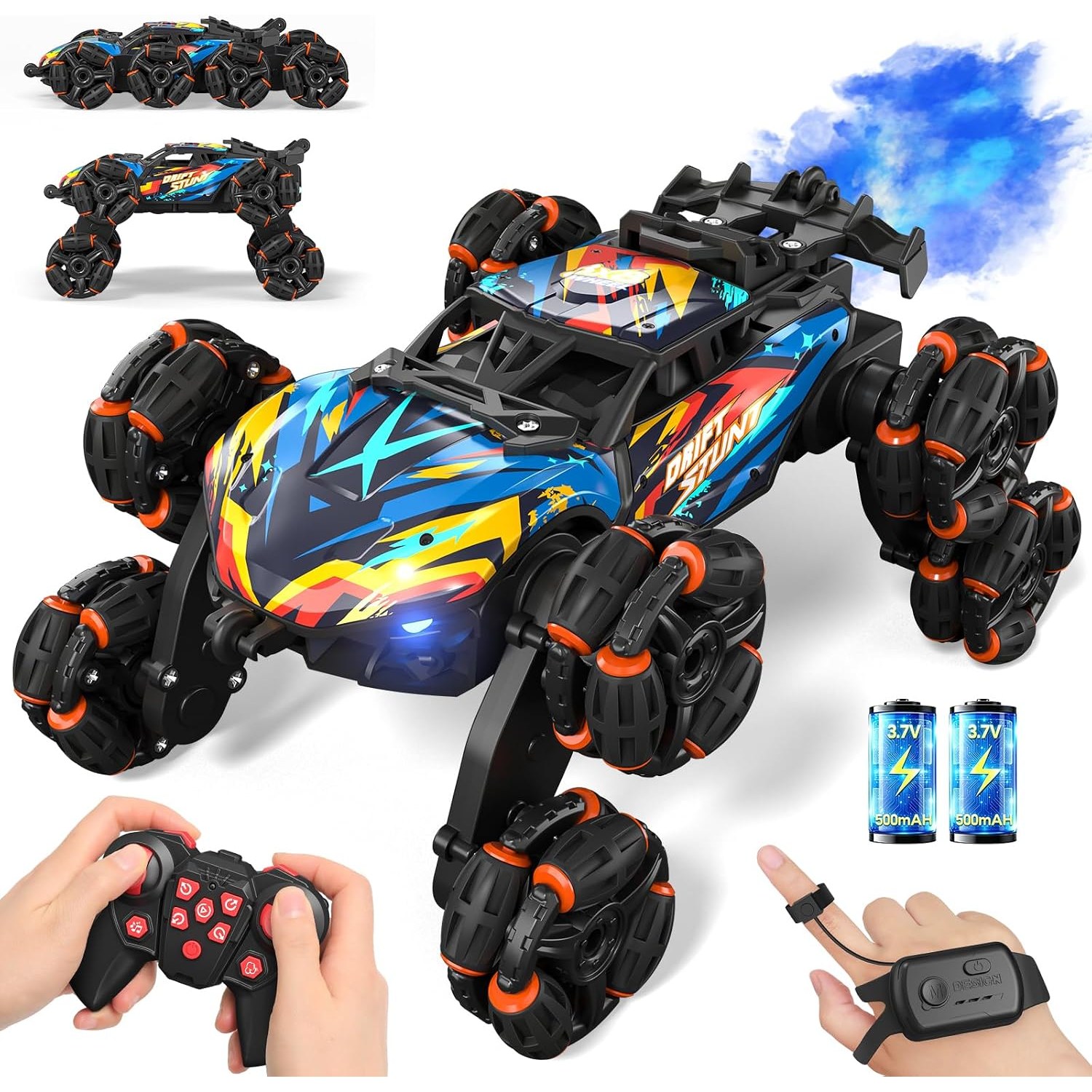 8WD Gesture Control Stunt Car with LED Lights, Music and Spray