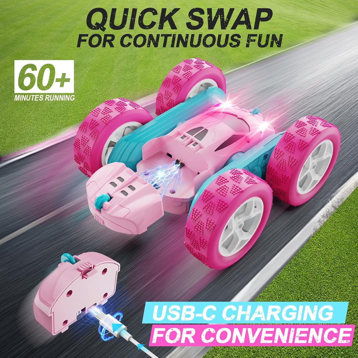 Pink RC Double Sided Stunt Car: image 2