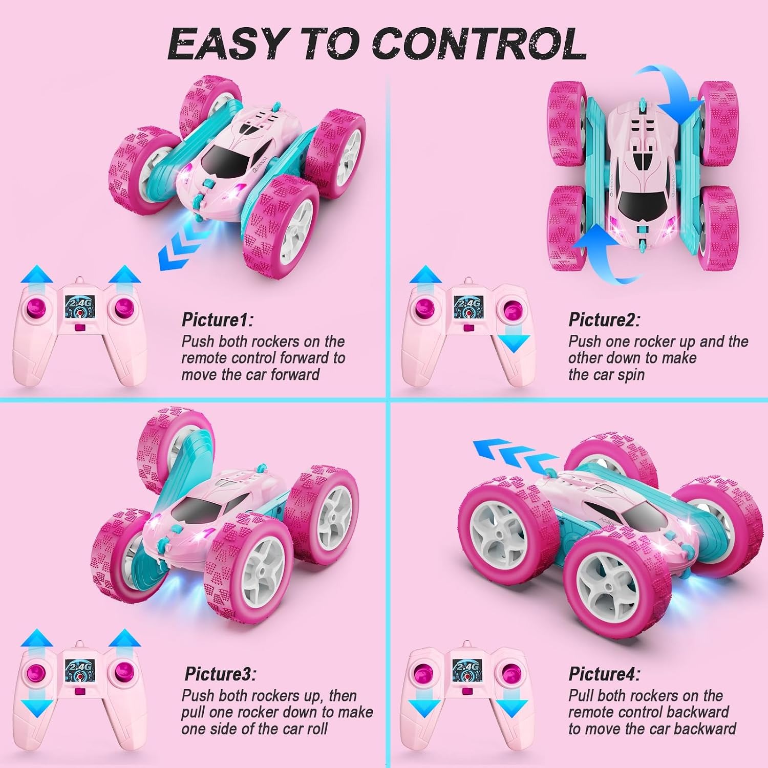 Pink RC Double Sided Stunt Car: image 6