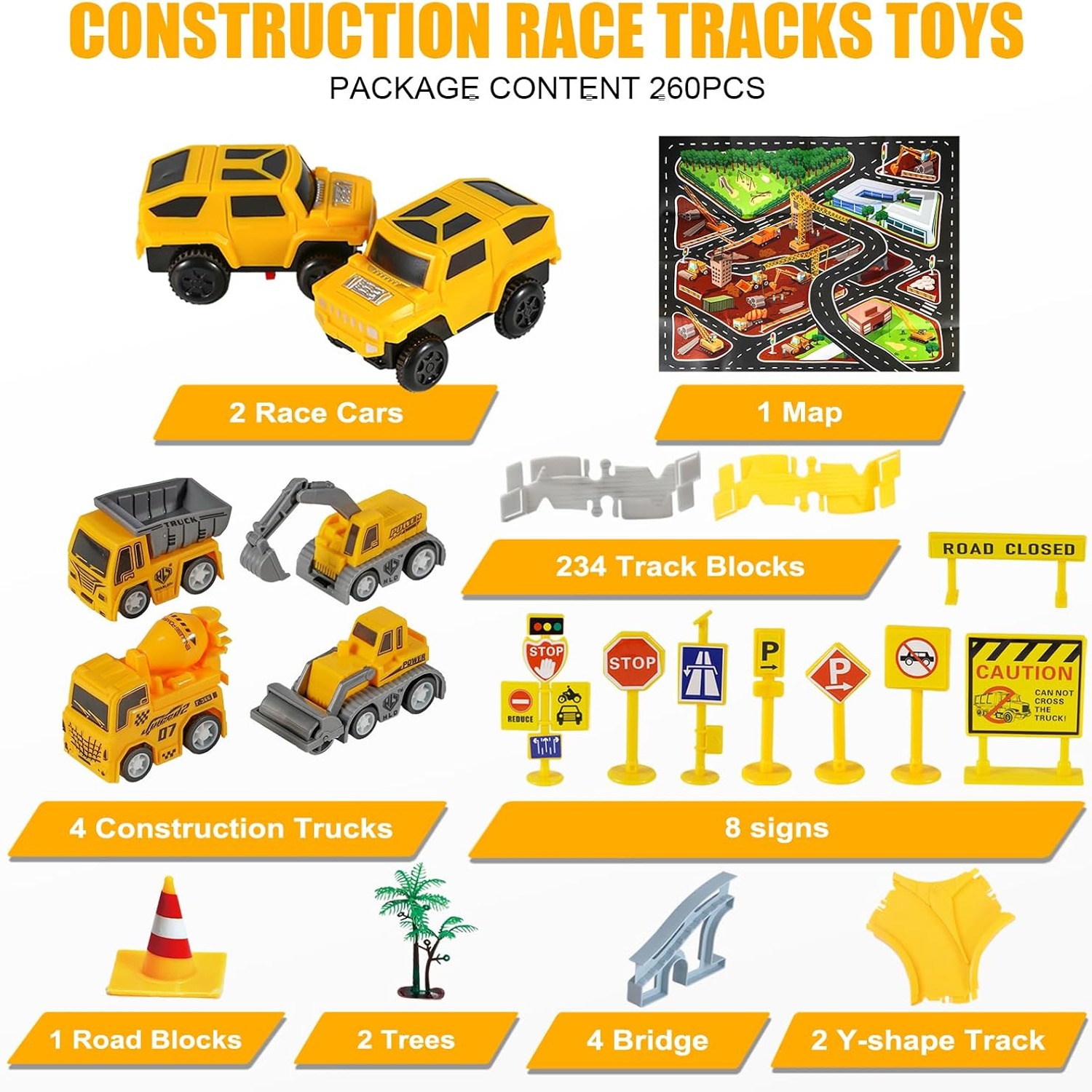 260-Piece Construction Race Track Set with Electric Cars and Trucks: image 4