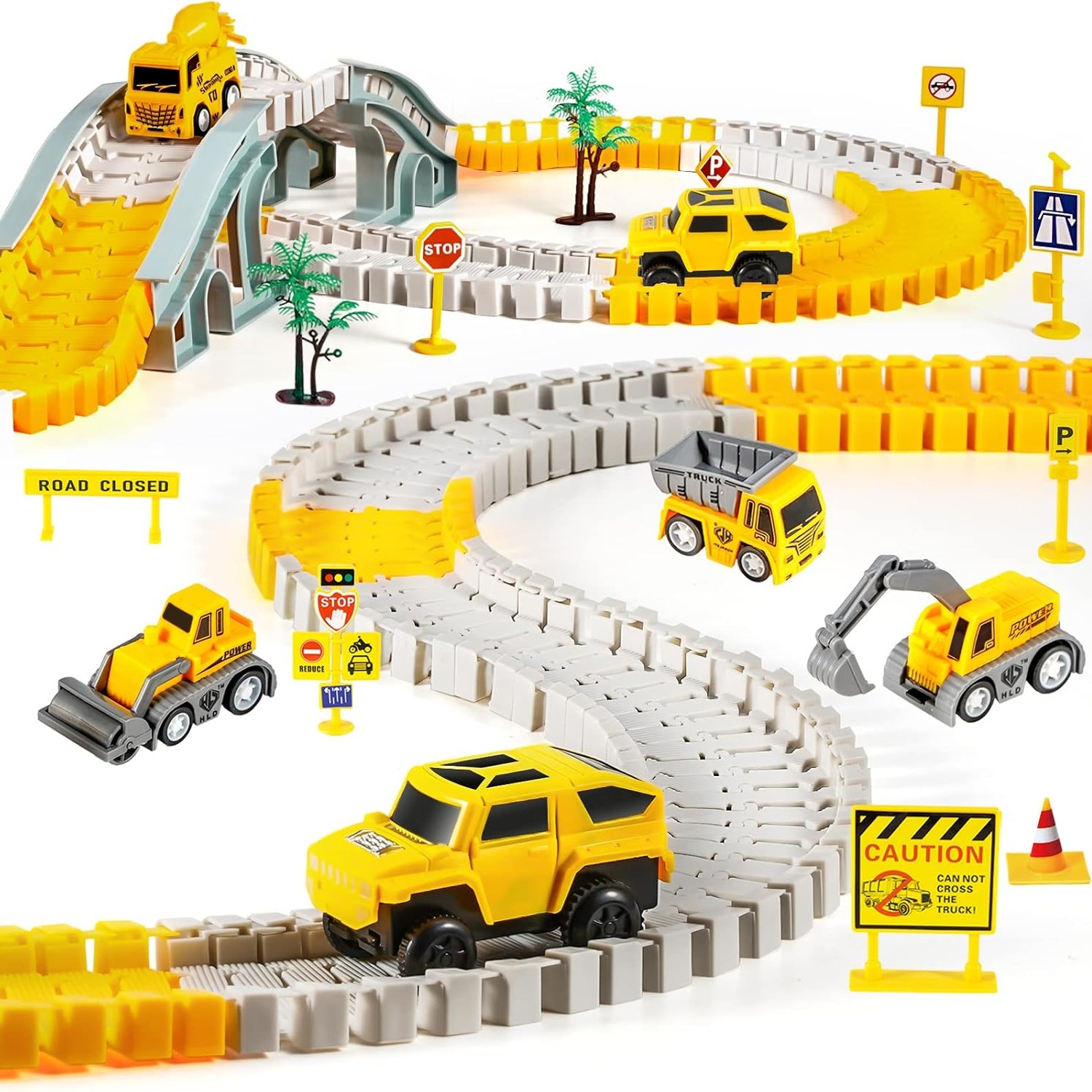 260-Piece Construction Race Track Set with Electric Cars and Trucks