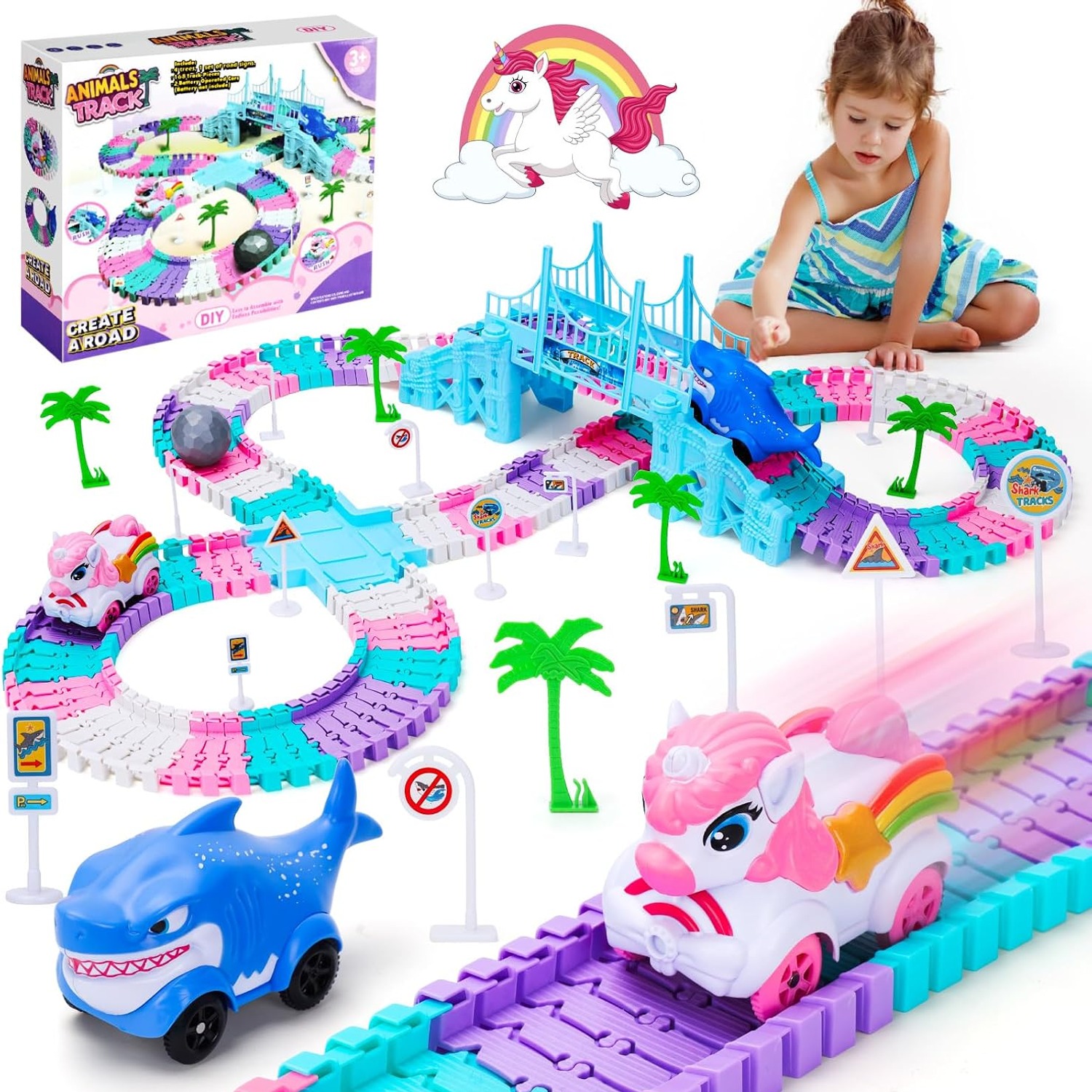 Shark and Unicorn Race Track 194 Piece Flexible Track Set