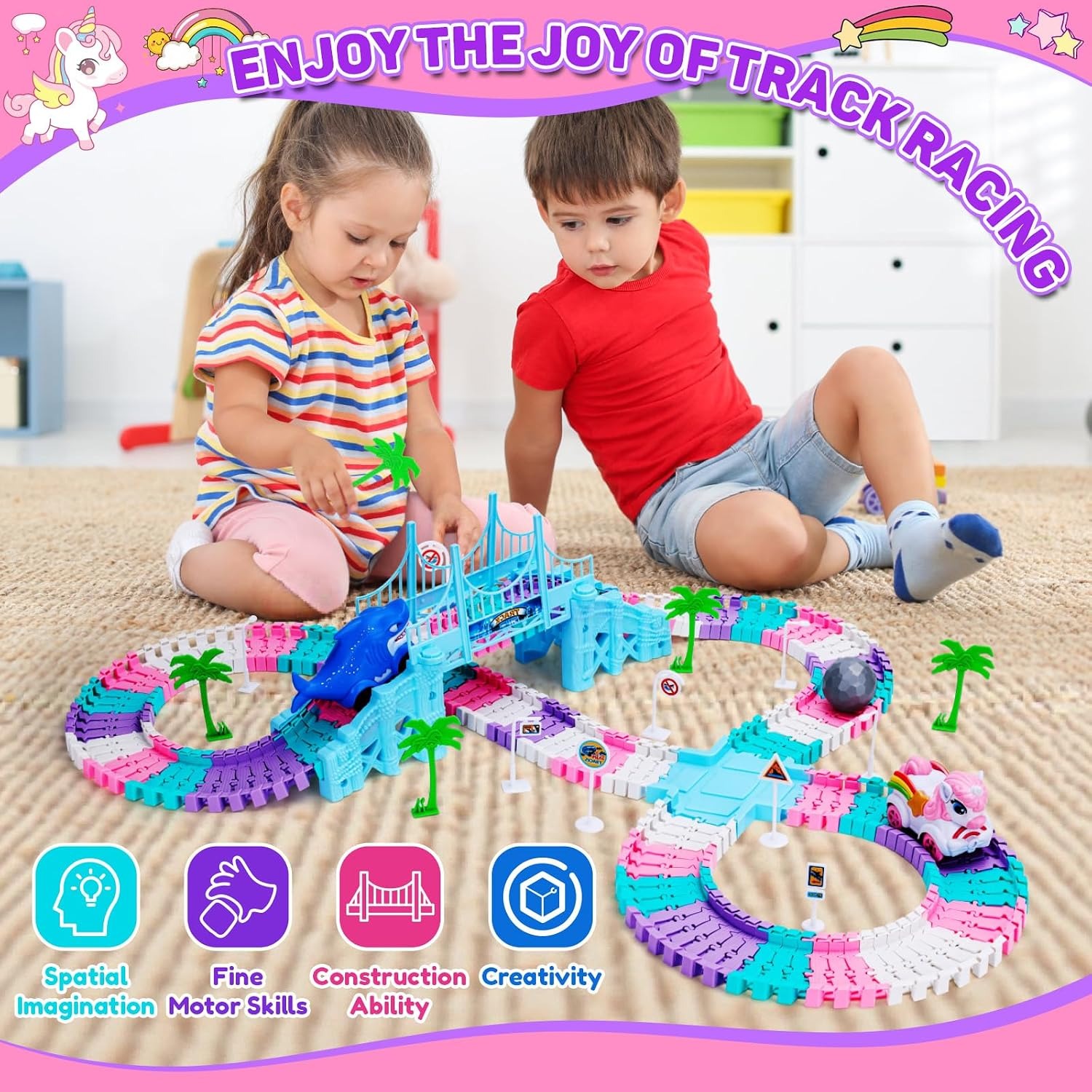Shark and Unicorn Race Track 194 Piece Flexible Track Set: image 2