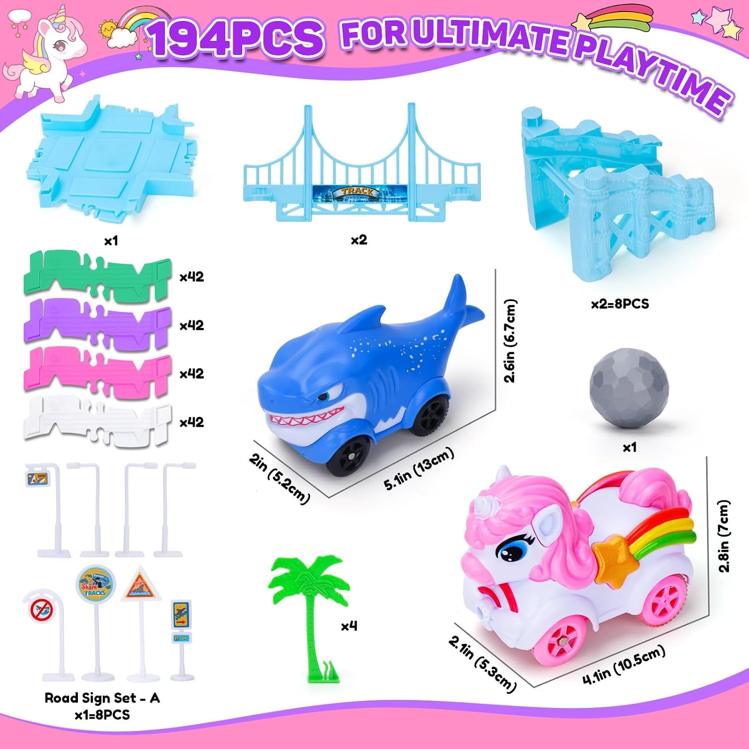 Shark and Unicorn Race Track 194 Piece Flexible Track Set: image 6