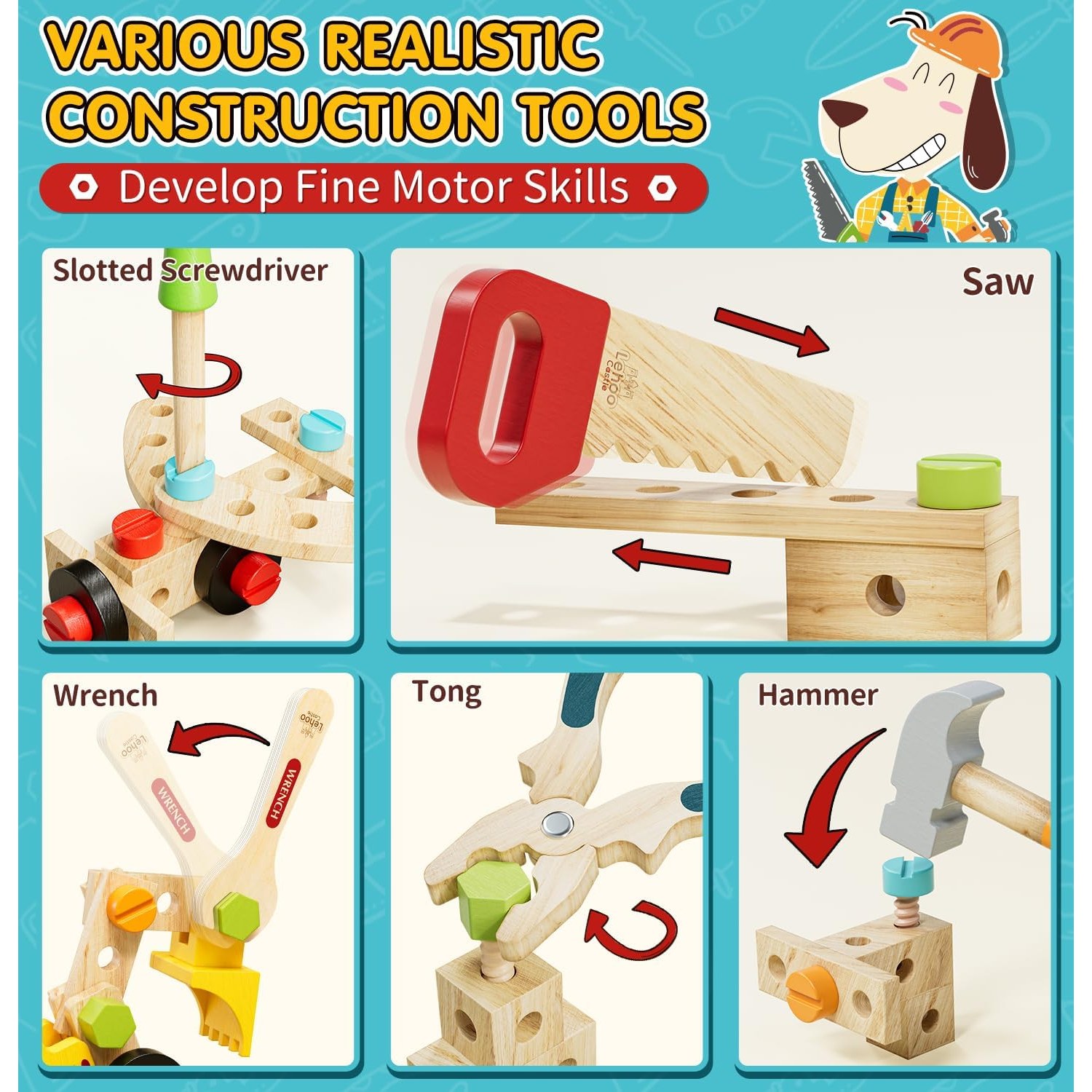 Kids Wooden Tool Set with Carry Box: image 2
