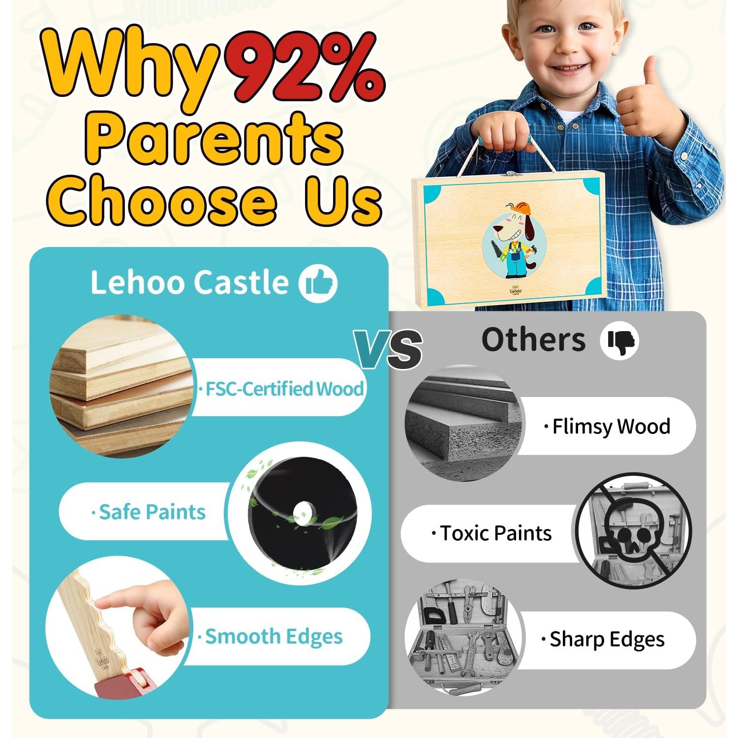Kids Wooden Tool Set with Carry Box: image 5