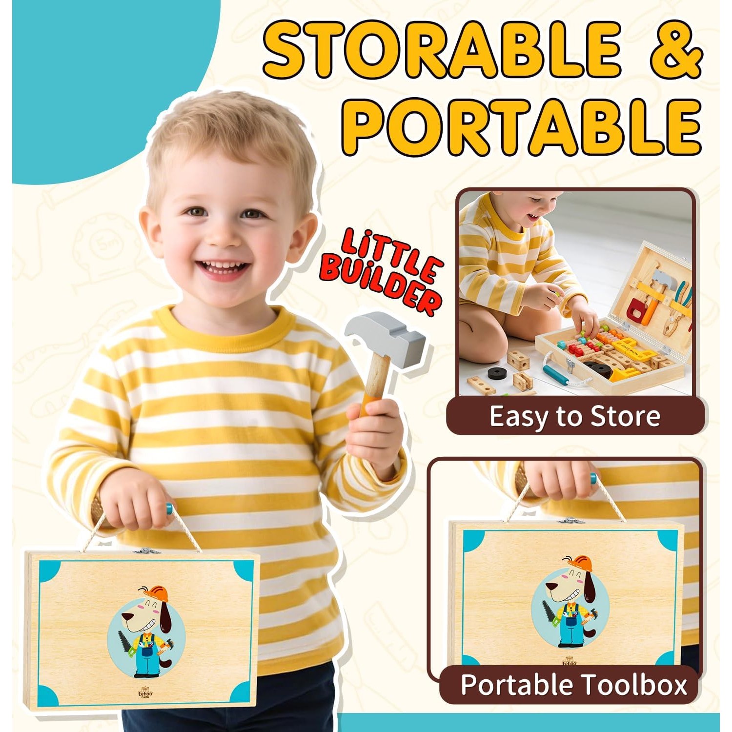 Kids Wooden Tool Set with Carry Box: image 6