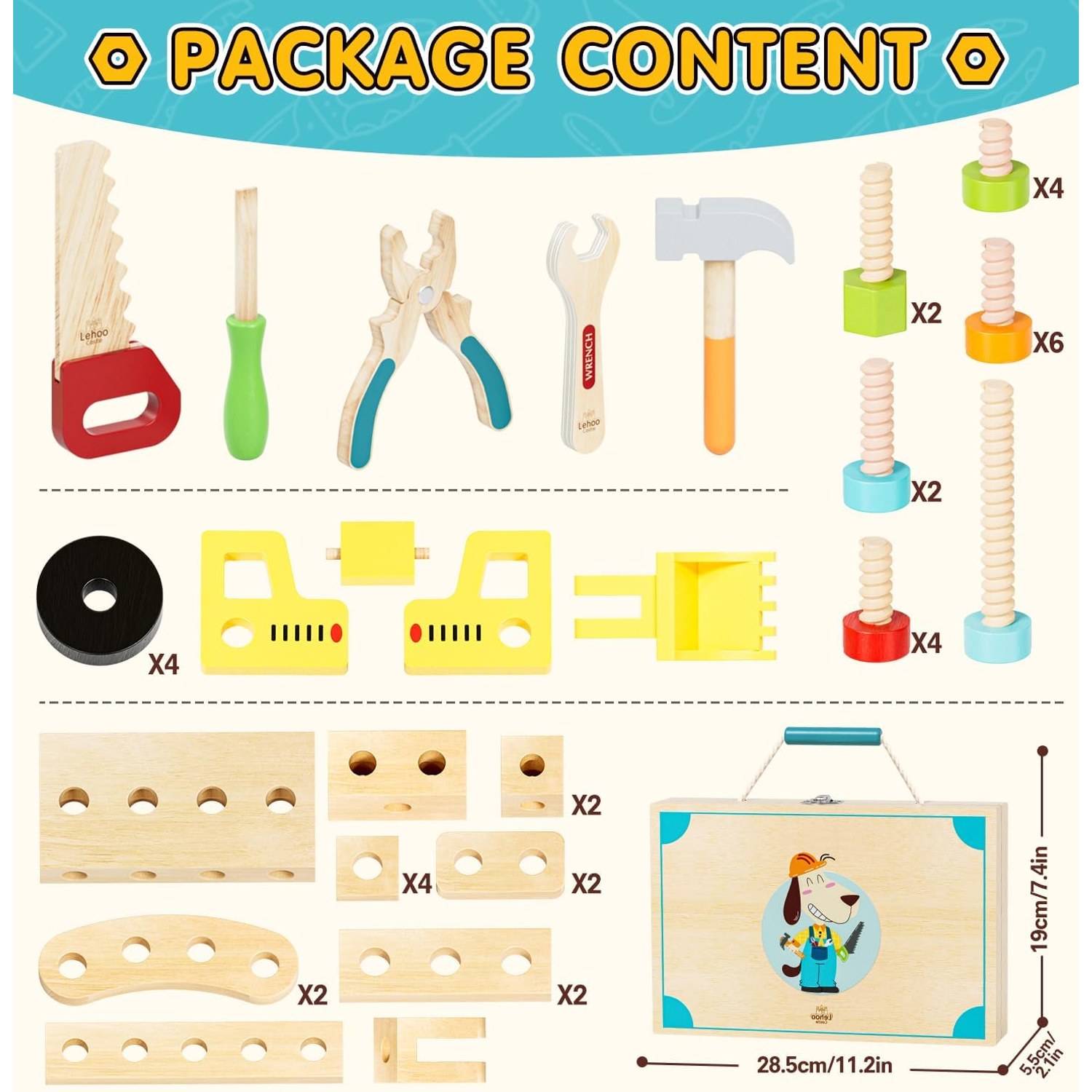 Kids Wooden Tool Set with Carry Box: image 7