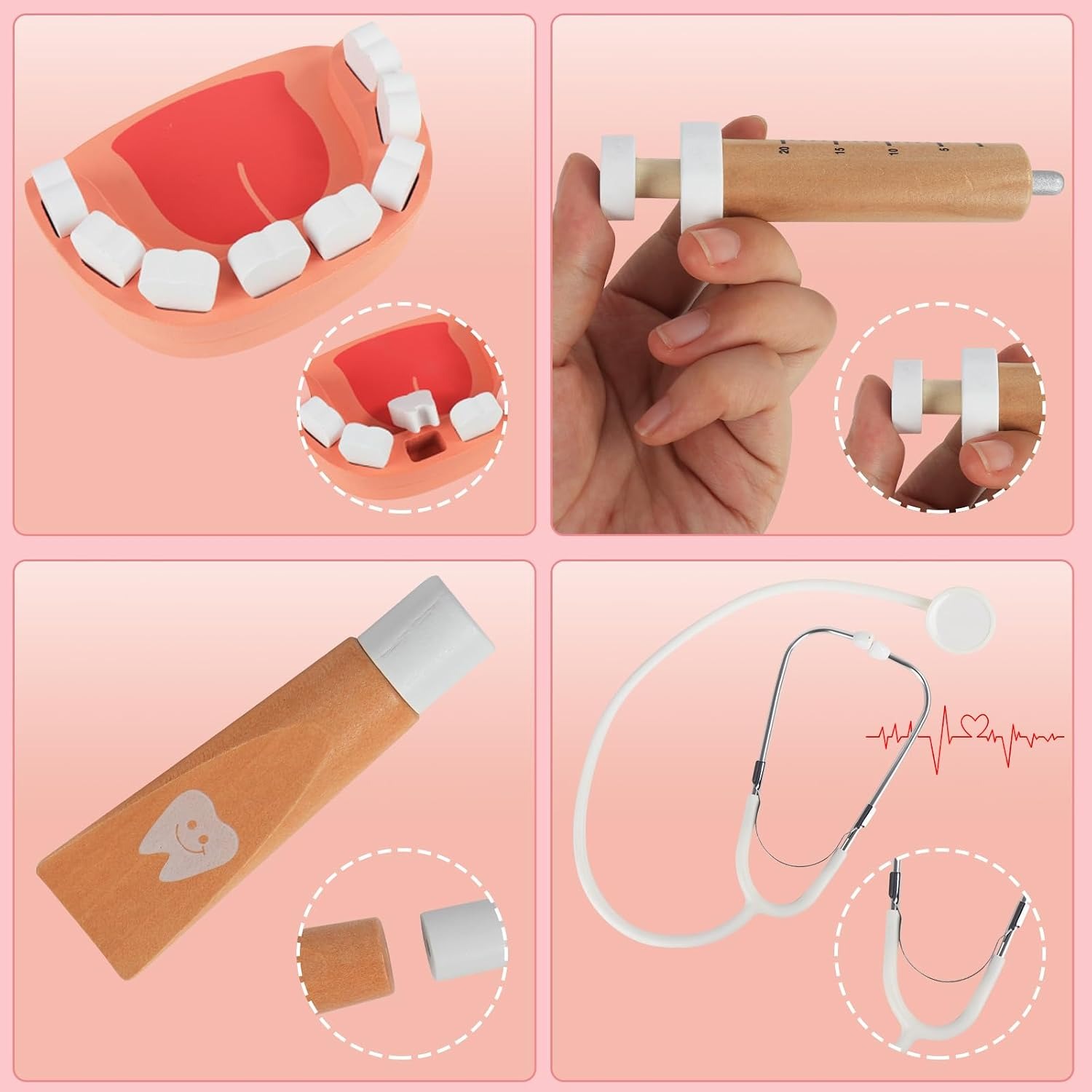 Wooden Doctor Play Set with Red Carry Bag and Coat: image 3