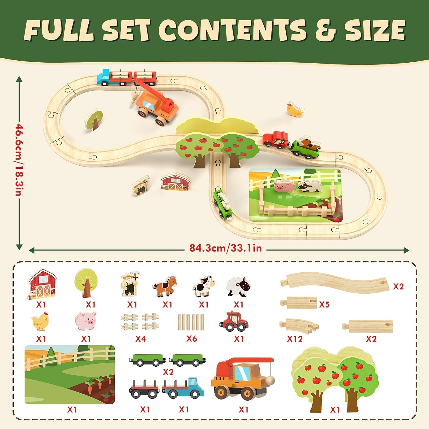 Wooden Farm Train Set with Magnetic Crane and Animal Figures: image 7